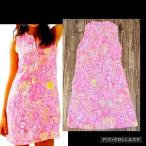 Lilly Pulitzer women’s dress XS 0 2 mini linen Kinis Keys sunshine print pink